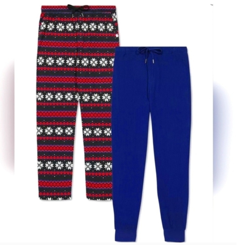 GAP Men's Pajama Set XL Deep Cobalt Waffle Knit Fair Isle Print Loungewear NWT